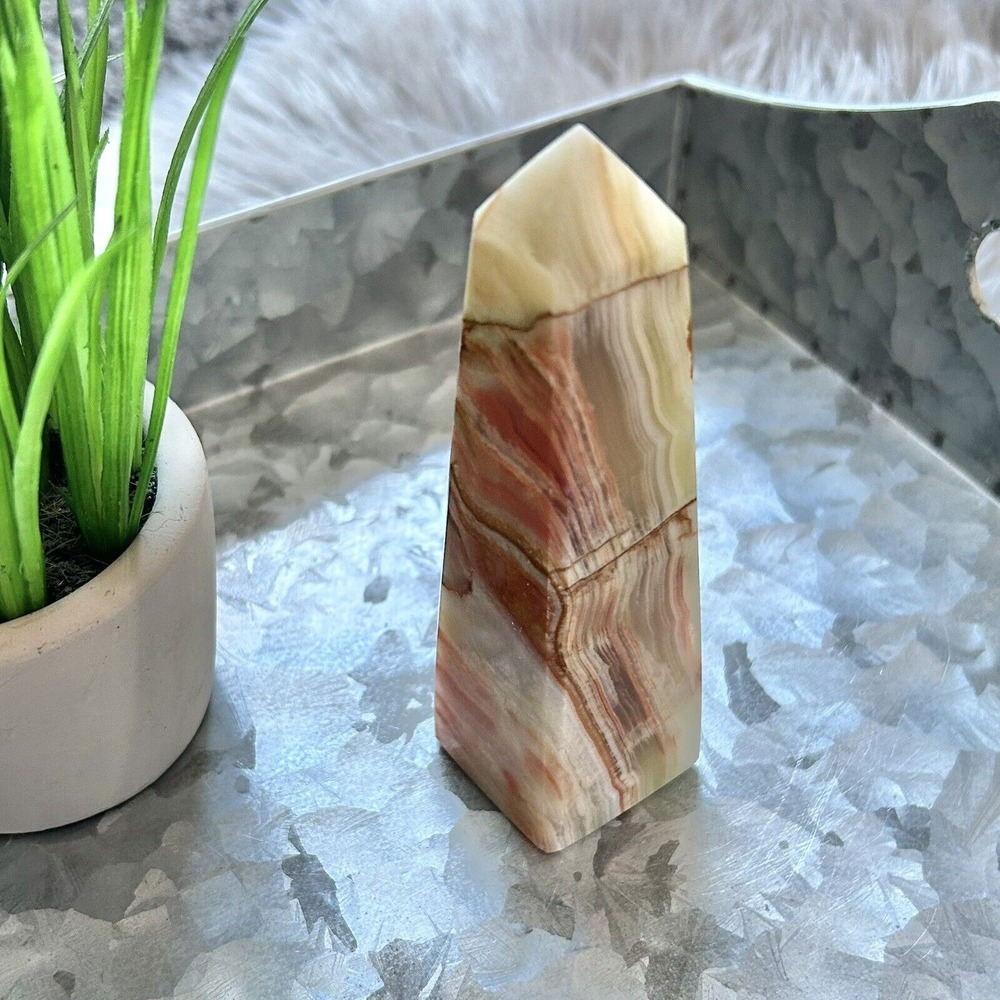 Onyx Polished Agate Crystal Wand‎ Obelisk 5" Tall Tower